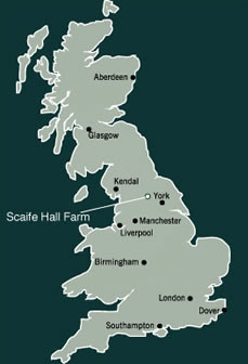 location map showing scaife hall farm bed and breakfast in yorkshire